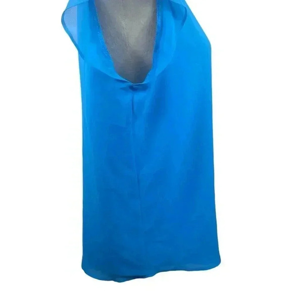 Calvin Klein blue flutter cap sleeve top with gold buttons size medium - Picture 7 of 10